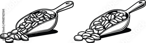 Coffee Beans Scoop Measuring Tool Silhouette Vector Icon for Cafe Logo Design