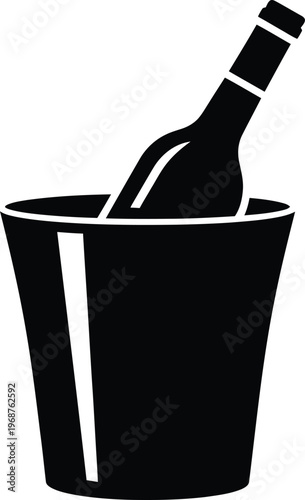 Silhouette champagne bottle in ice bucket luxury celebration icon vector illustration