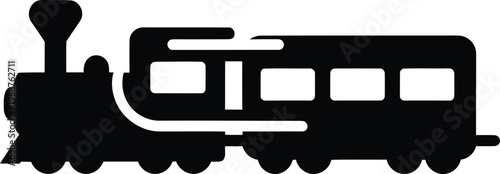 Silhouette classic steam locomotive with passenger wagon cartoon train vector illustration