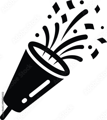Silhouette Exploding Party Popper Icon Celebration Event Festive Element vector illustration