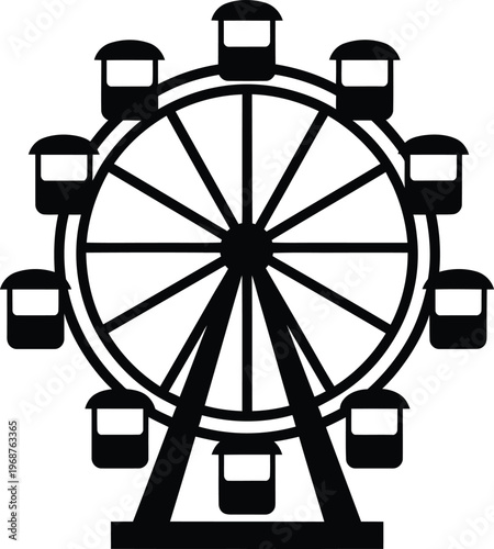 Silhouette Ferris wheel amusement park carnival ride fair entertainment fun vector illustration