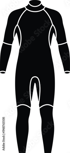 Silhouette full body wetsuit diving surfing equipment protective swimwear vector illustration