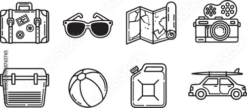 A collection of black and white line drawings of various vehicles and objects Vector