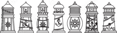 A series of ornate architectural glass panels with intricate designs and patterns Vector