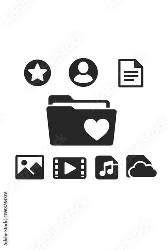 Collection Of Digital Interface Icons Set Including Document Image Video Music And Cloud Storage