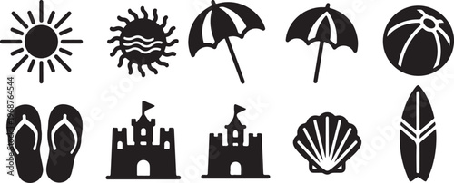 Diverse set of simple black and white icons representing different concepts Vector