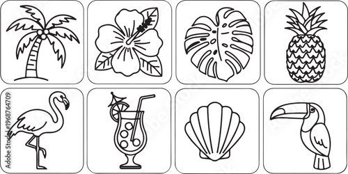 Various plants illustrated in simple black and white line drawings Vector