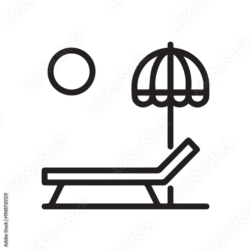 Sun lounger and Beach umbrella outline icon. linear style sign for mobile concept and web design. Parasol, summer umbrella and sunbed simple line vector icon. Symbol, logo illustration. Pixel perf