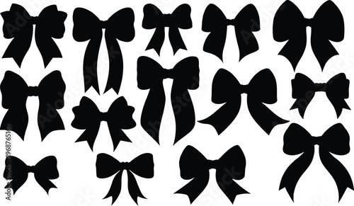 Collection of black bow silhouettes on white background 1