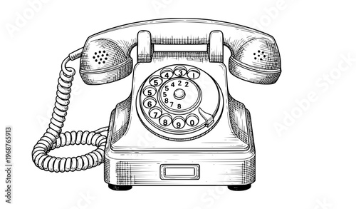 Antique rotary phone detailed engraving retro communication vector design