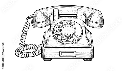 Vintage rotary phone engraved style retro telephone vector illustration