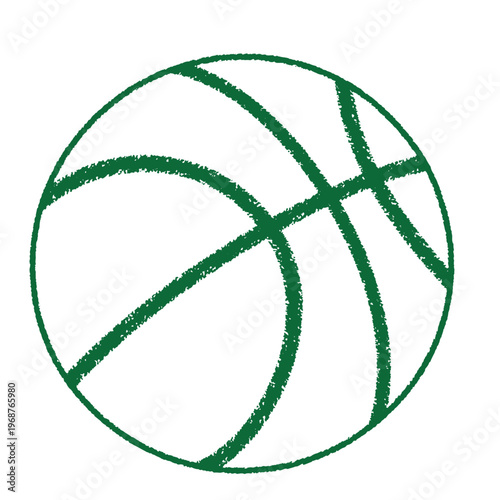 A simple green basketball outline drawn with a textured chalk or crayon effect isolated on a plain white background for sports and athletic projects