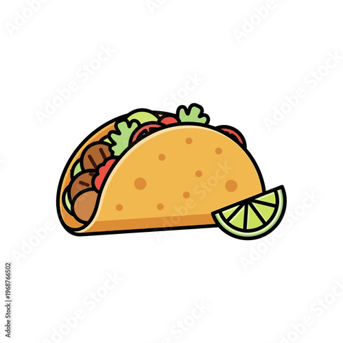 Cartoon Taco with Lime Slice Illustration - Mexican Food Icon