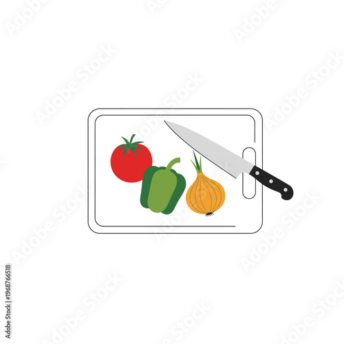 Chopping Board with Fresh Vegetables and Knife - Healthy Cooking Concept