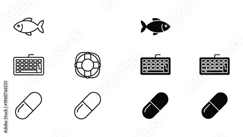 A collection of simple icons representing health and technology