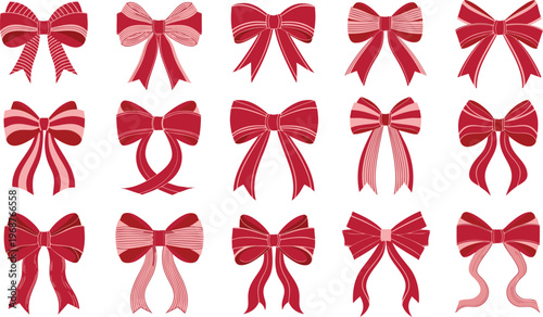 Collection of fifteen red and pink ribbon bows gift