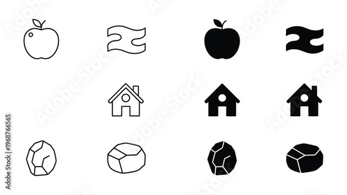 A collection of simple black and white icons on a clean background