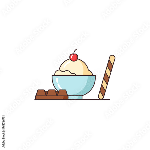 Delicious Ice Cream Sundae with Chocolate and Wafer Stick