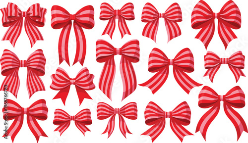 Collection of red and pink striped bows ribbon gift