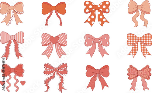 Collection of twelve decorative bows in various patterns and colors