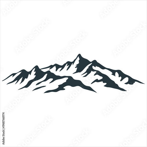 A stylized illustration of a mountain range in dark blue