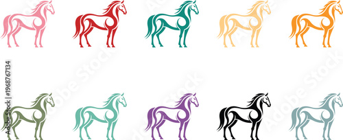 Colorful Horse Collection Bright and Pastel Animal Illustration, Stylized Horse Set Vibrant Farm Animal Art
