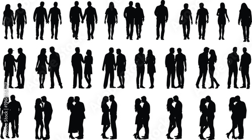 Couple silhouettes, walking, holding hands, talking, romance, love, intimacy, embrace, kiss, relationship, people, pair, unity, affection, connection, lifestyle, 