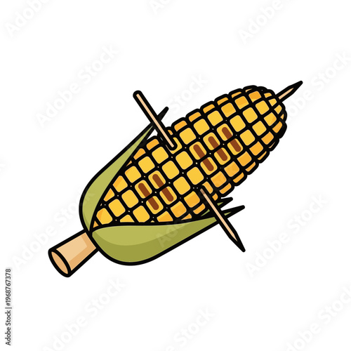 Grilled Corn on the Cob with Skewers on White Background
