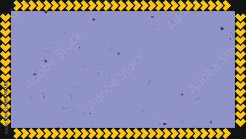 Caution tape border with purple background and debris particles