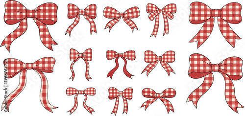 Red and white gingham bows collection ribbon checkered