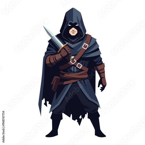 Mysterious Rogue Assassin with Dagger, Cloaked Figure, Fantasy Character