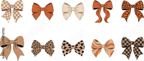 Ten assorted bow with animal print and checkered patterns