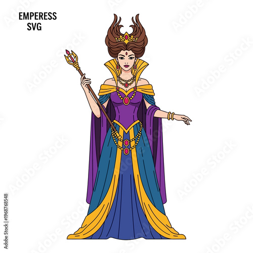 Regal Empress with Scepter and Crown, Fantasy Queen Illustration