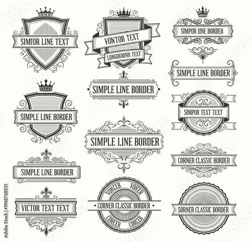 Vintage typographic decorative ornament design elements set vector illustration