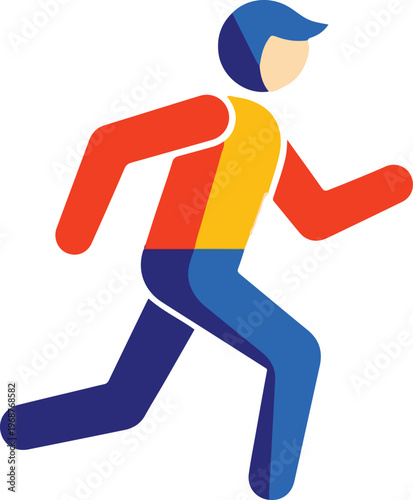 A colorful illustration of a person running quickly outdoors in motion.