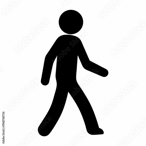 Simple Black and White Illustration of a Pedestrian Walking Steadily Forward
