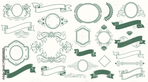 Calligraphic design elements . Decorative swirls and scrolls, vintage frames , flourishes, labels and dividers. Vector illustration