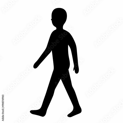 Silhouette of a person walking in black against a white background art