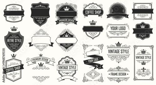 Ornate vintage frames and scroll elements. Classic calligraphy swirls, swashes, floral motifs. Good for greeting cards, wedding invitations