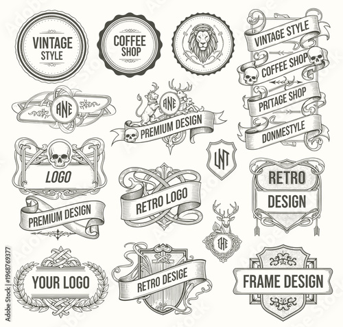 Decorative vintage frames, borders, corners. Retro ornamental frame vector set.