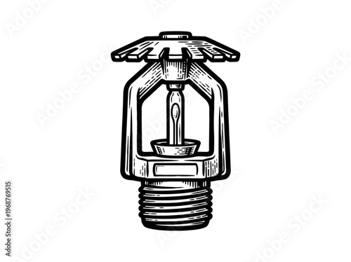 Vintage Fire Sprinkler Head Engraving Illustration Black and White Line Art