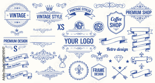 Calligraphic design elements . Decorative swirls and scrolls, vintage frames , flourishes, labels and dividers. Vector illustration