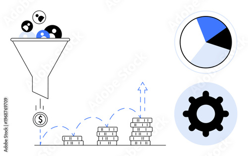 Sales funnel concept. Sales funnel helping businesses analyze leads and conversions effectively. Sales funnel boosting financial growth, visual data interpretation, marketing strategies. Ideal