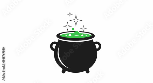 a black cauldron with green liquid.