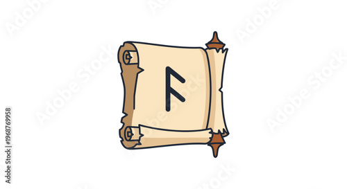 Ancient runic symbol on parchment scroll.