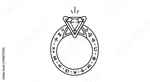 A line drawing of a diamond ring.