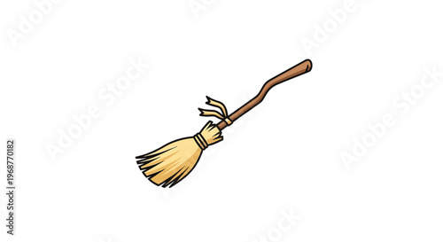 A cartoon broom with a wooden handle.