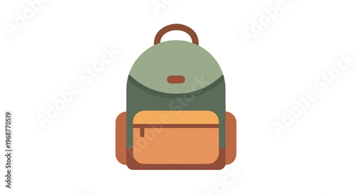 Flat design illustration of a green and orange backpack on a white background.