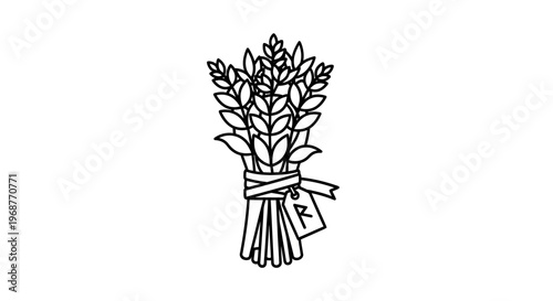 A bouquet of flowers with a gift tag.