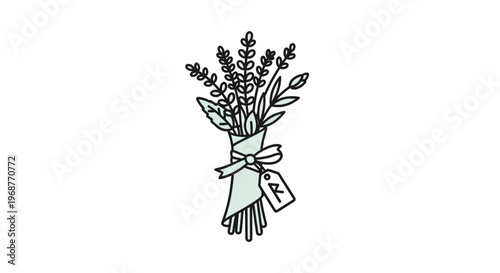 A bouquet of lavender flowers tied with ribbon.